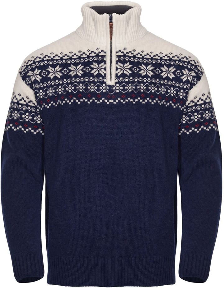 Gridarmor Men's Snøkrystall Half Zip Ullgenser Dark Navy/White/Red Gridarmor